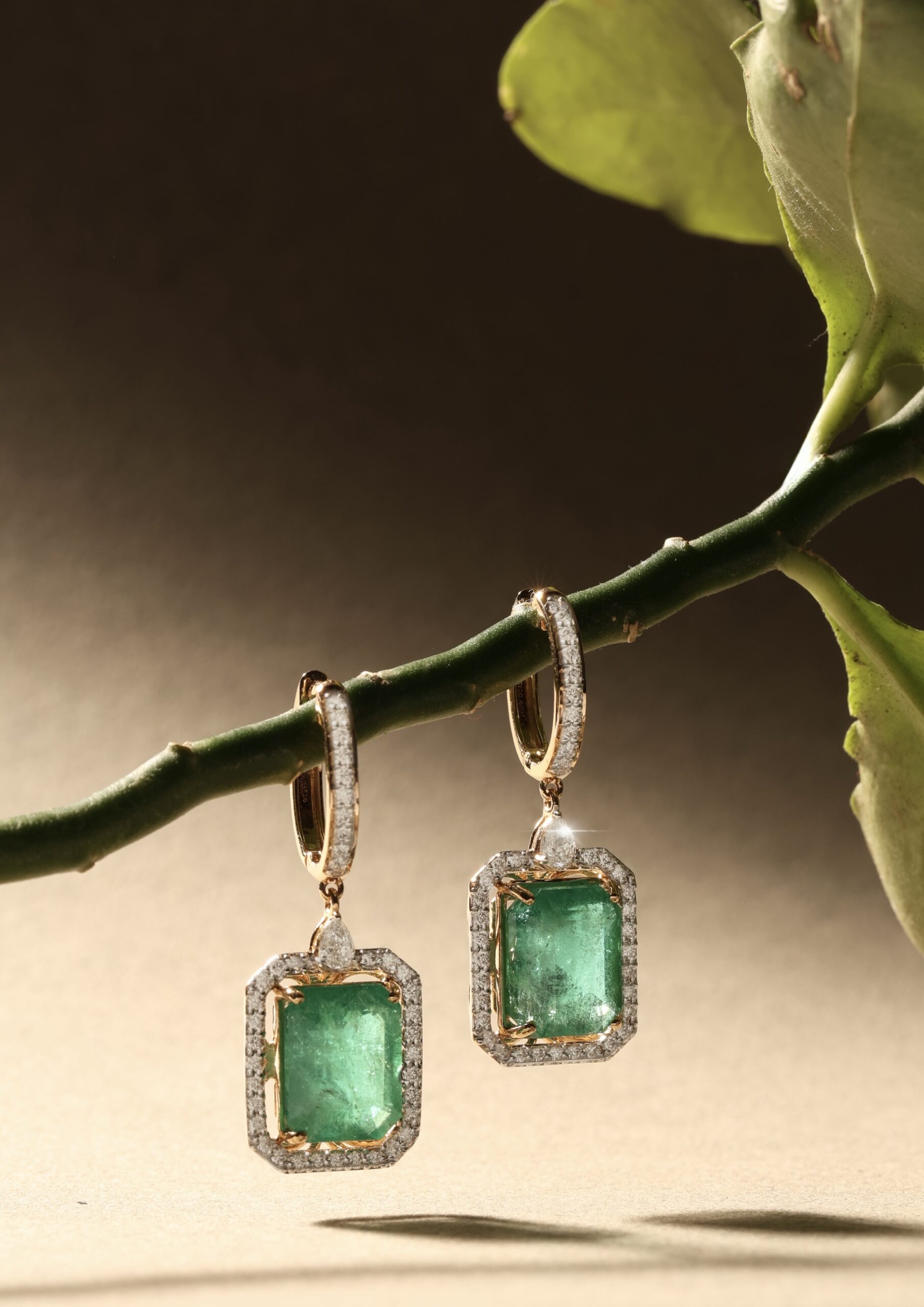 18k gold drop earrings with Zambian emerald